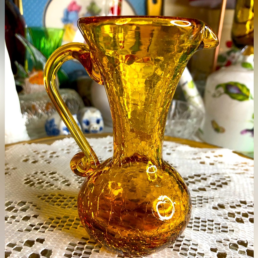 Vintage amber crackle glass
